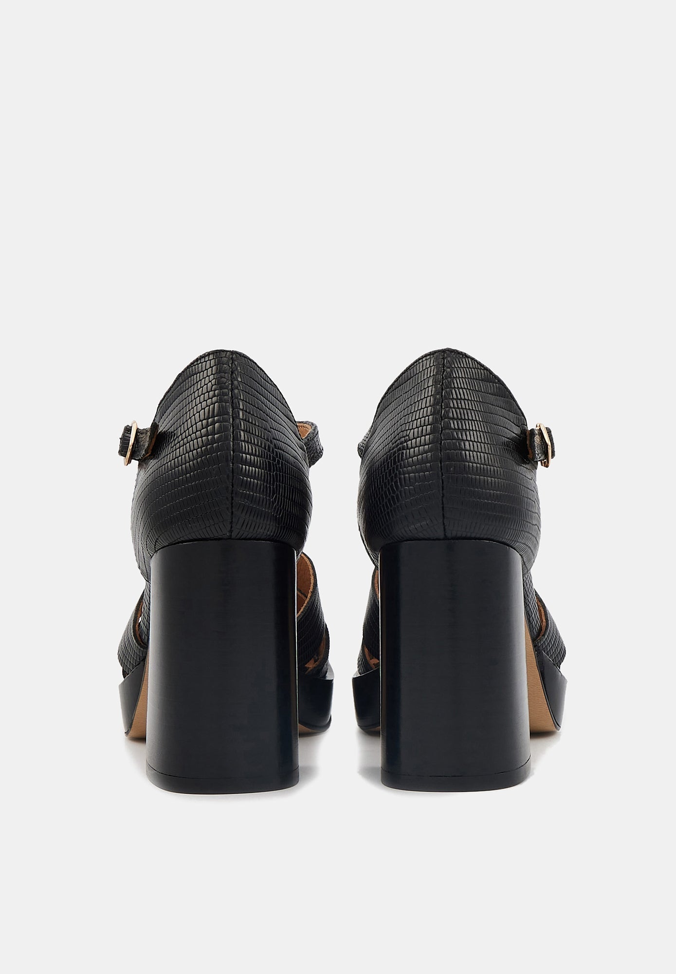 Sandales à talons - Cuir Lézard Noir - Carrie