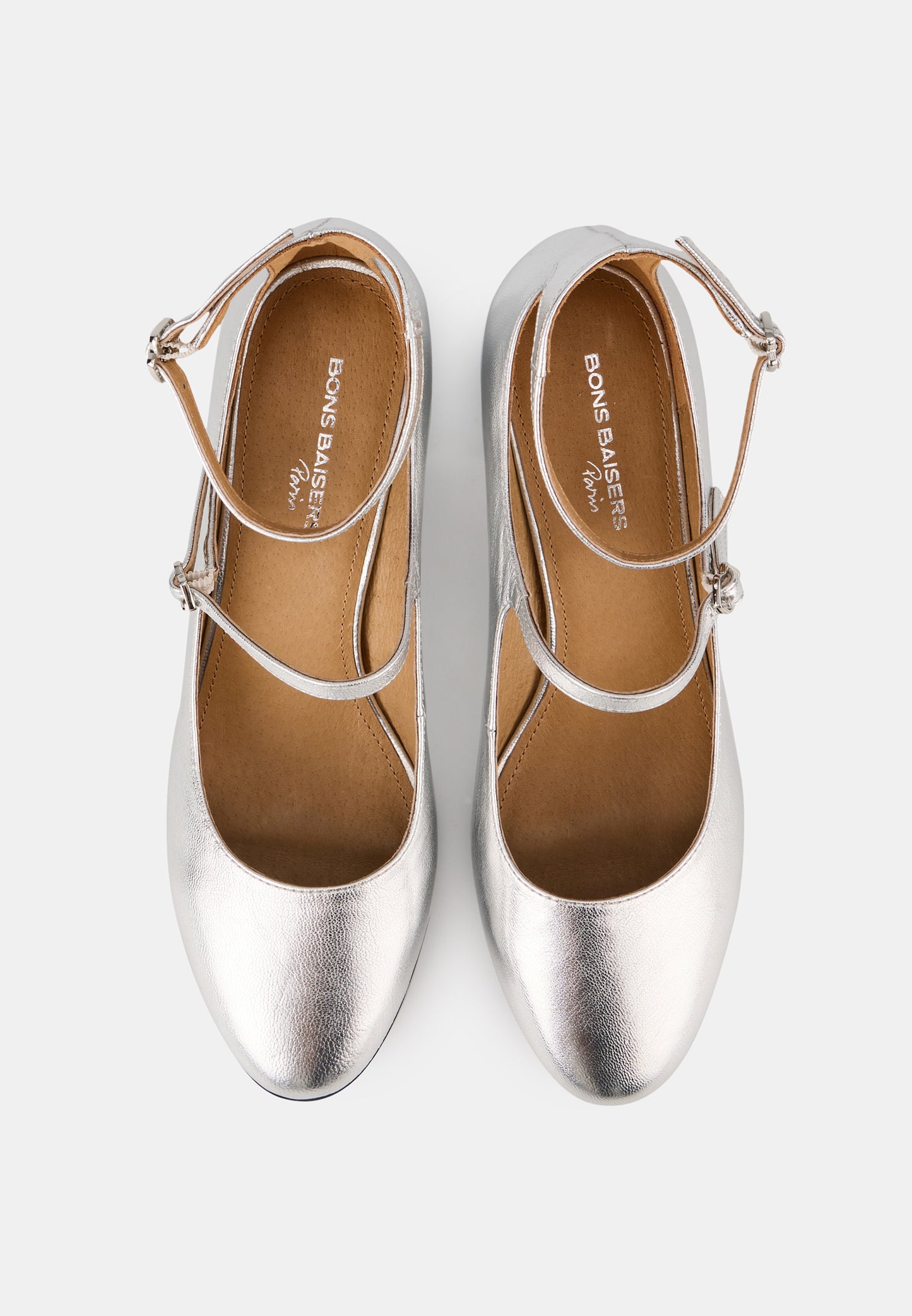 Babies à talons - Cuir Métallisé Silver - Sofia