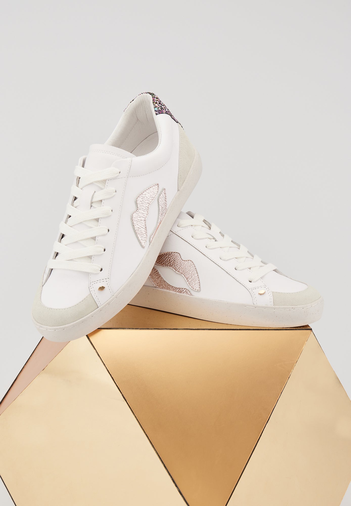 Baskets en cuir-Colette-Blanc Rose Gold Glitter – Bons baisers de