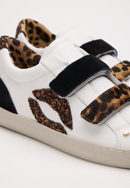 Baskets en cuir-Elisabeth-Blanc Leopard