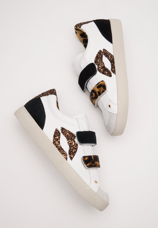 Baskets en cuir-Elisabeth-Blanc Leopard