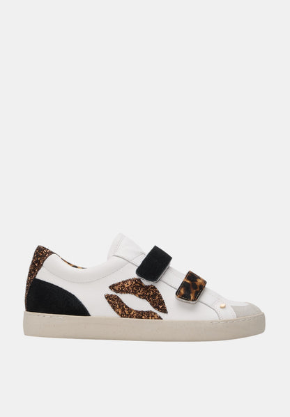 Baskets en cuir-Elisabeth-Blanc Leopard