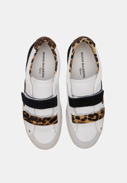 Baskets en cuir-Elisabeth-Blanc Leopard