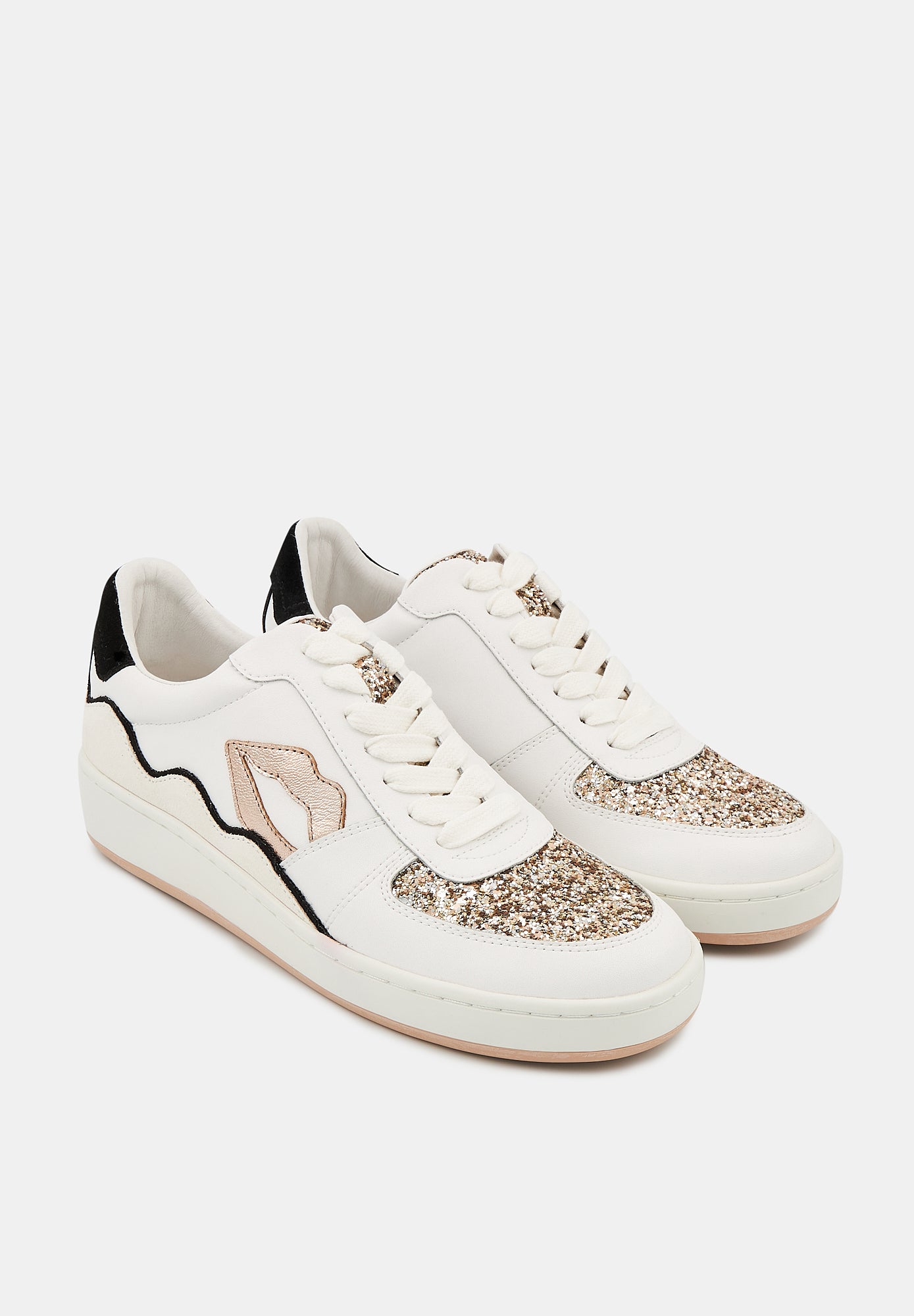 Baskets en cuir-Loulou-Blanc Rose Gold Glitter