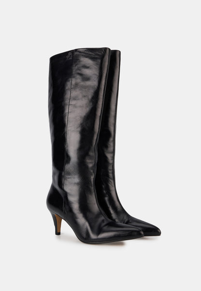 Bottes à talons - Cuir Noir - Adriana