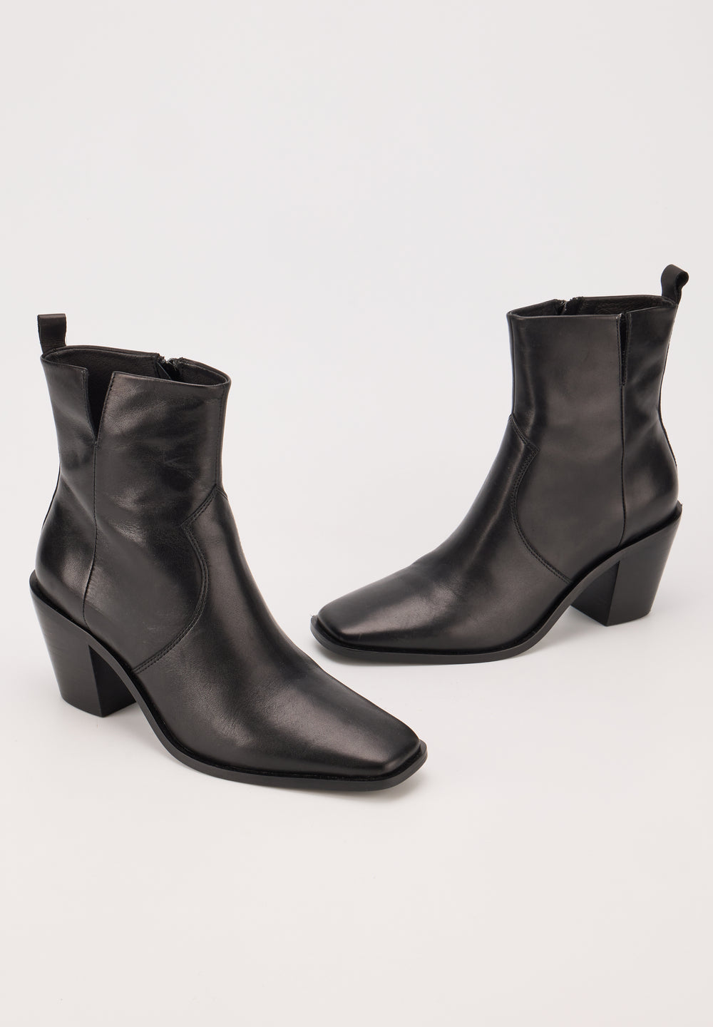 Bottines western - Cuir Brillant Noir - Nour
