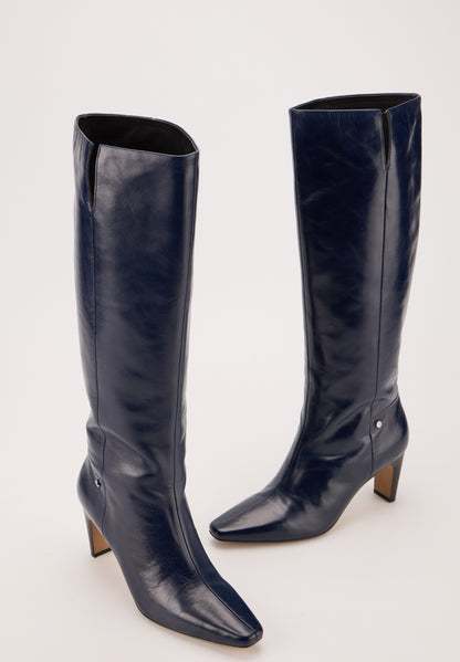 Bottes à talons - Cuir Brillant Navy - Paola