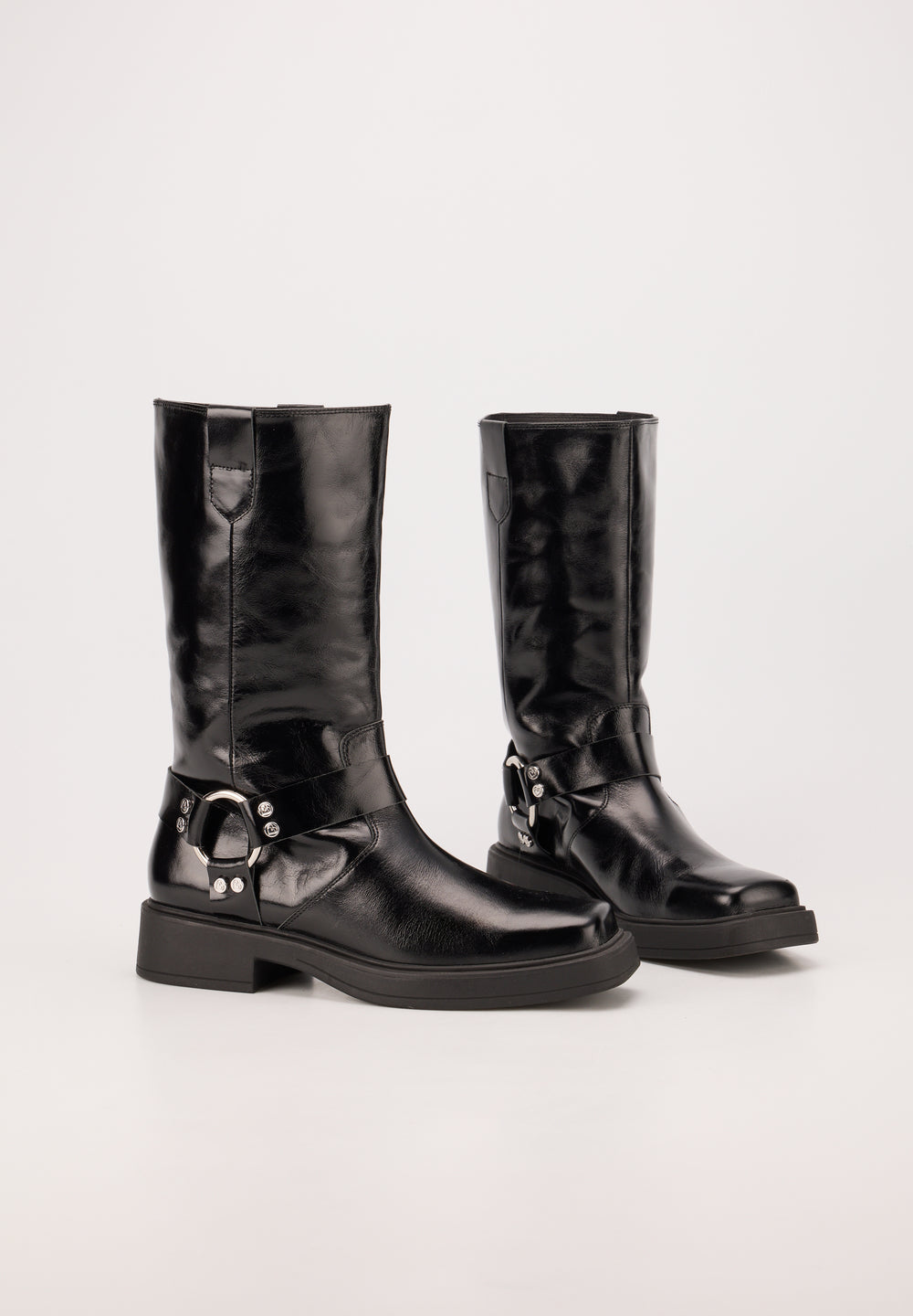 Boots à boucles- cuir brillant noir - Talia