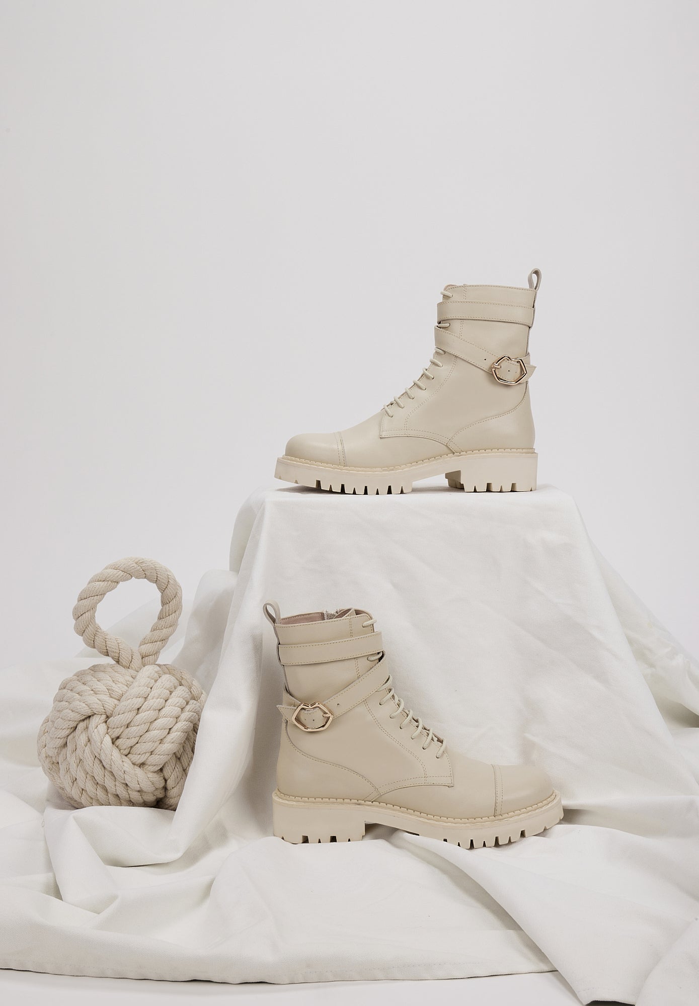 Boots à lacets - Cuir Beige - Amy