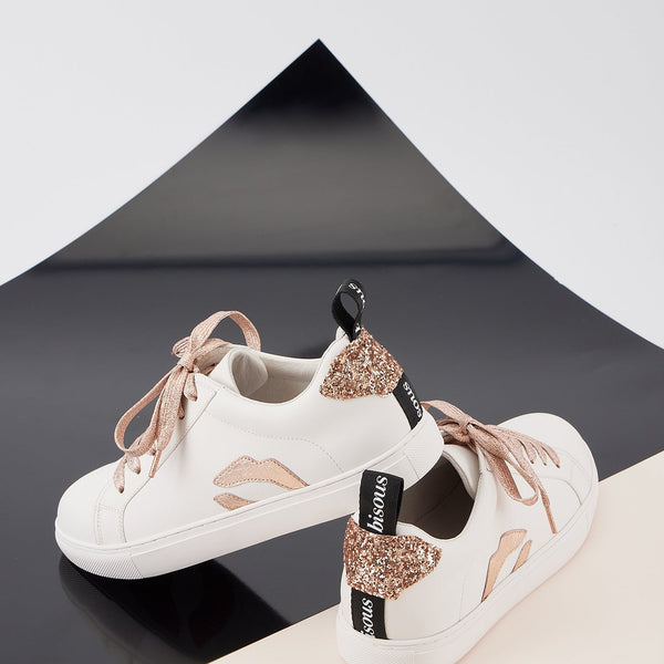 Baskets en cuir-Betty-Metallic Rose Gold Lace – Bons baisers de