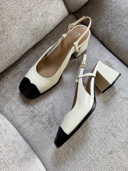 Denise-Beige/Black Leather