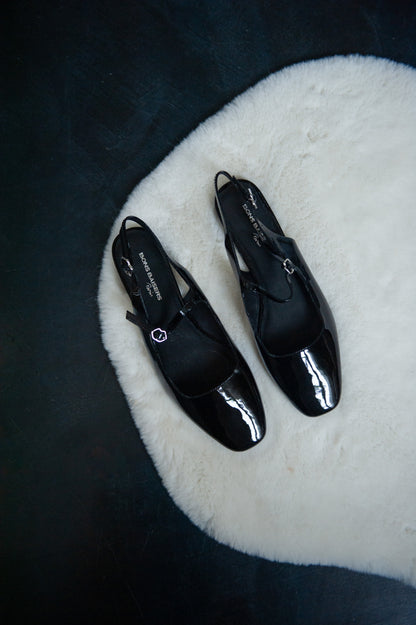 Slingbacks - Cuir Brillant Noir - Héloïse
