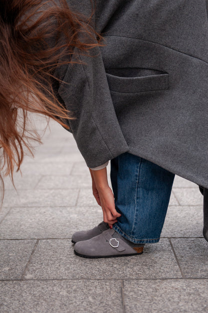 Mules - Cuir Suede Gris - Dakota