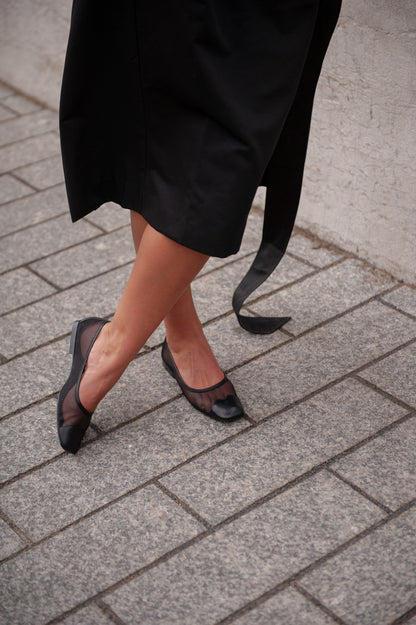 Ballerines - Resille et Cuir Noir - Elisa