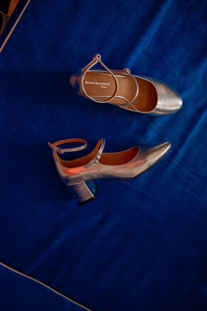 Babies à talons - Cuir Métallisé Silver - Sofia