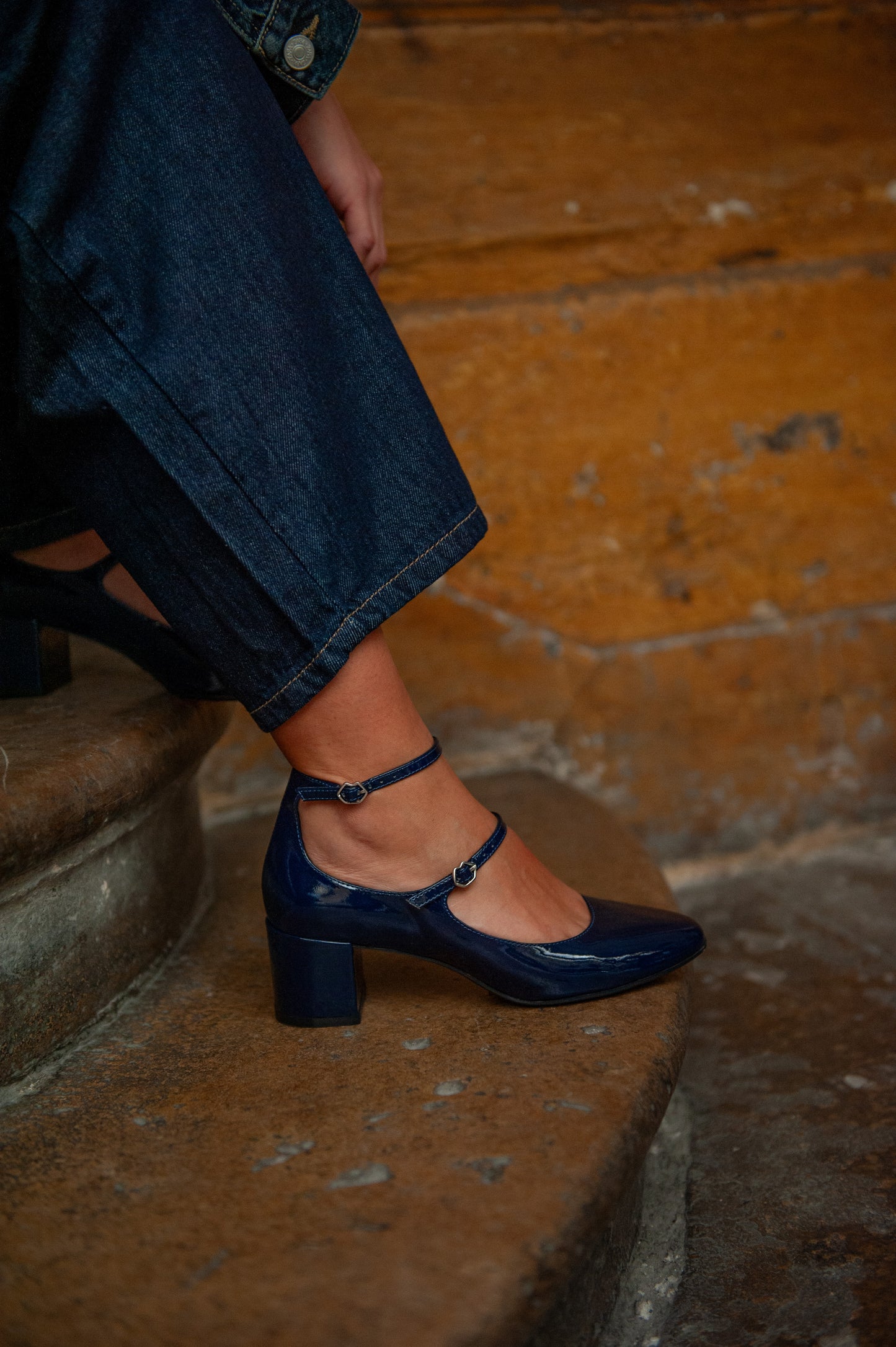 Babies à talons - Cuir bleu navy - Sofia