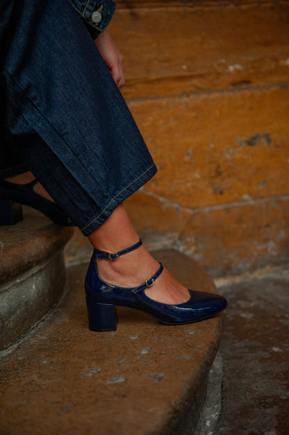 Babies à talons - Cuir bleu navy - Sofia
