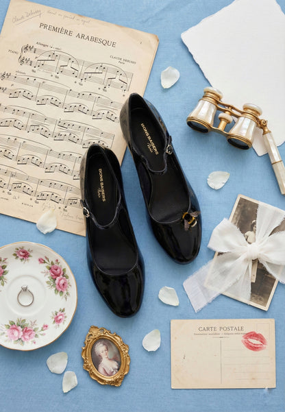 Babies à brides - Cuir brillant Noir - Alba