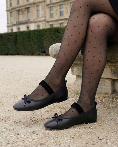 Ballerines à Brides - Cuir Noir - Félicie