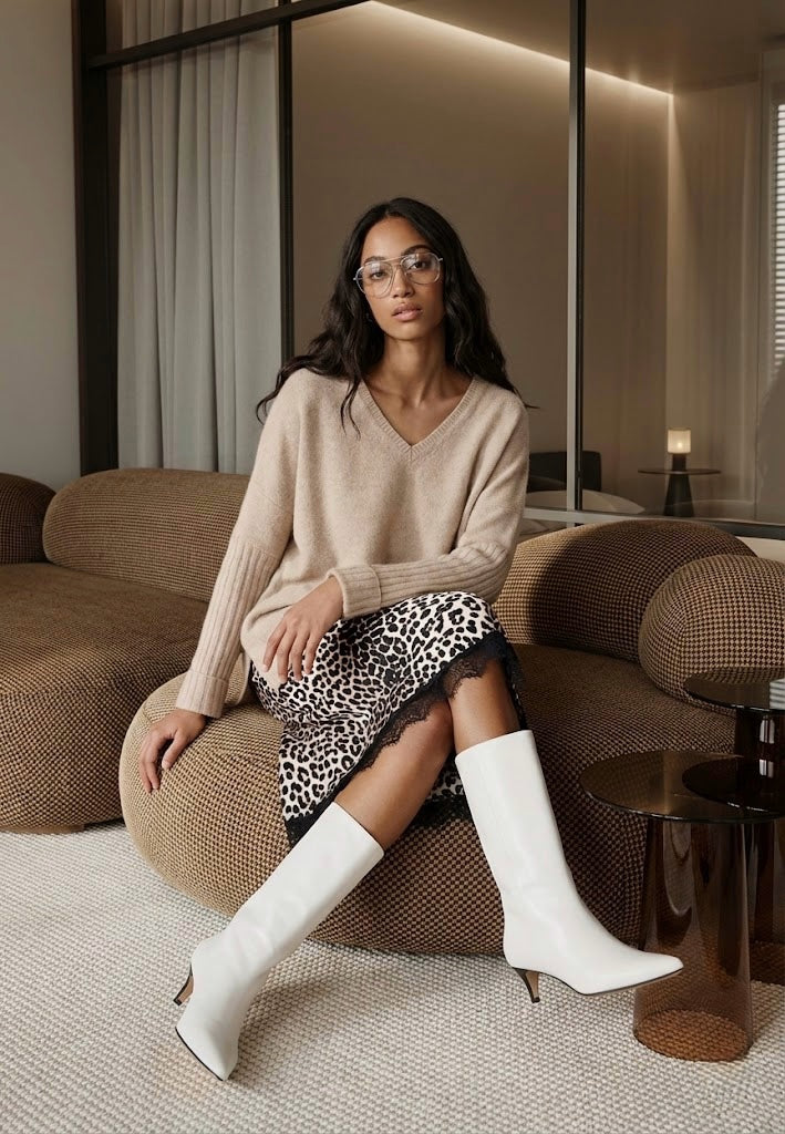Bottines à talons - cuir lisse blanc - Yolanda
