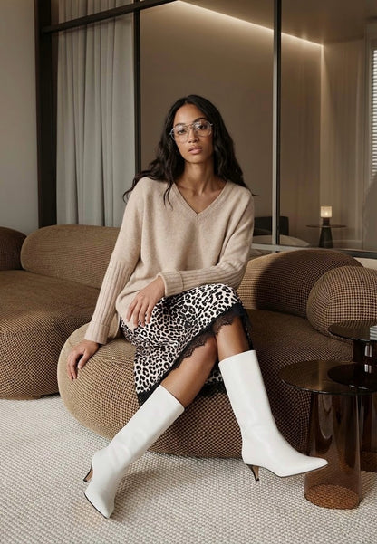 Bottines à talons - cuir lisse blanc - Yolanda