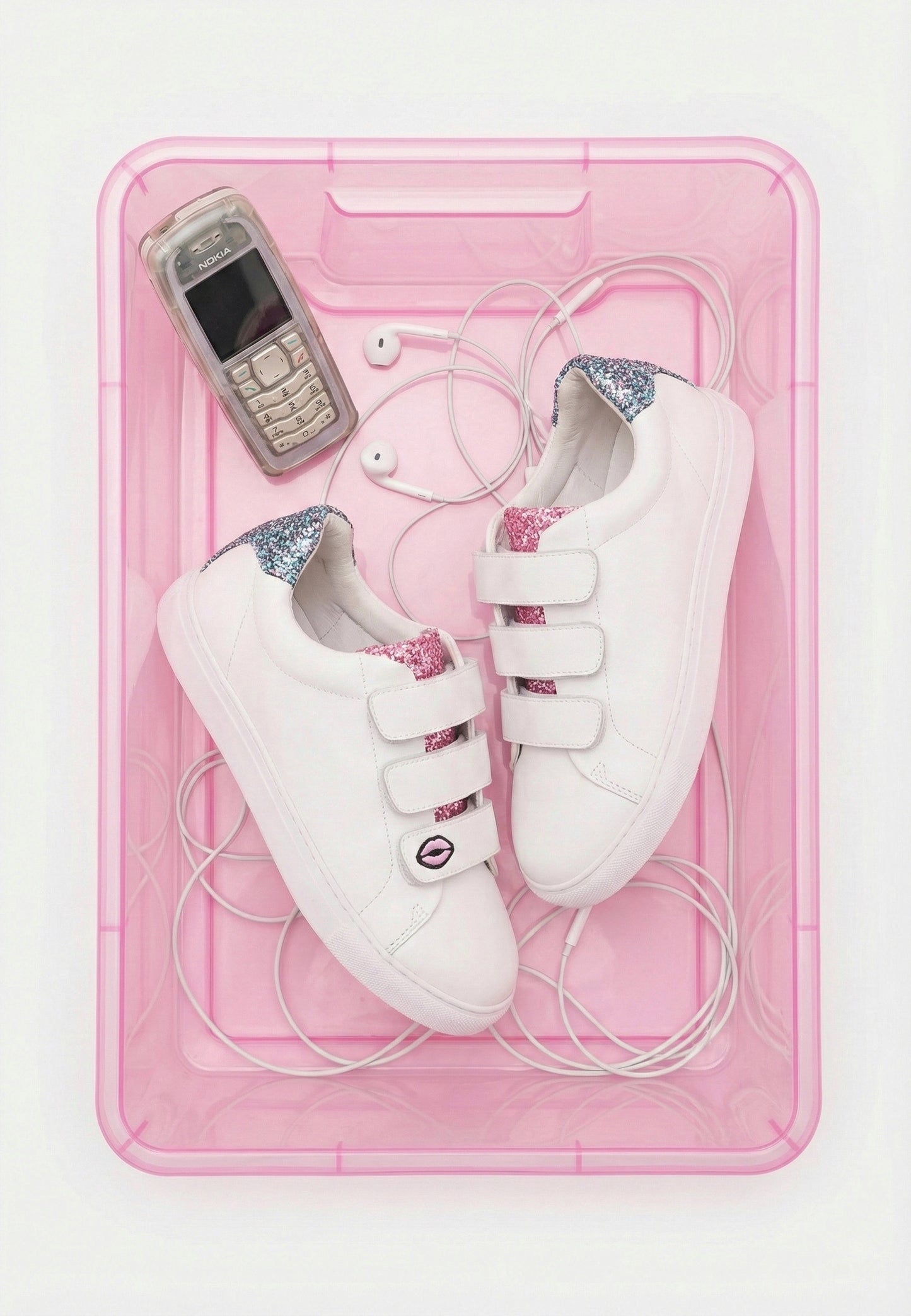 Baskets en cuir-Edith Glitters-Rose/Bleu