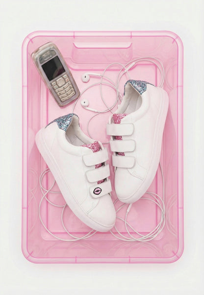 Baskets en cuir-Edith Glitters-Rose/Bleu