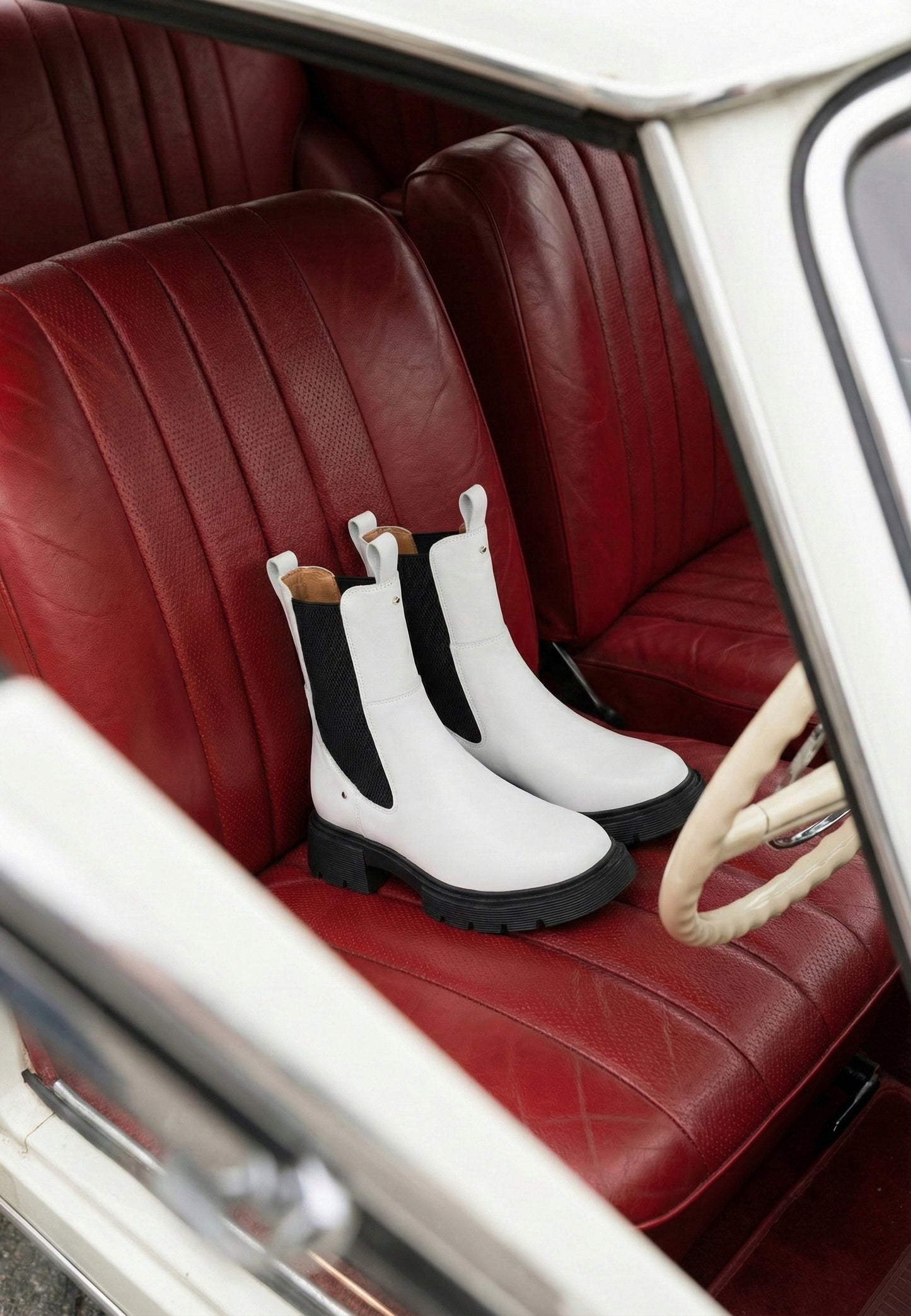 Boots crantées- Cuir lisse blanc - Patti