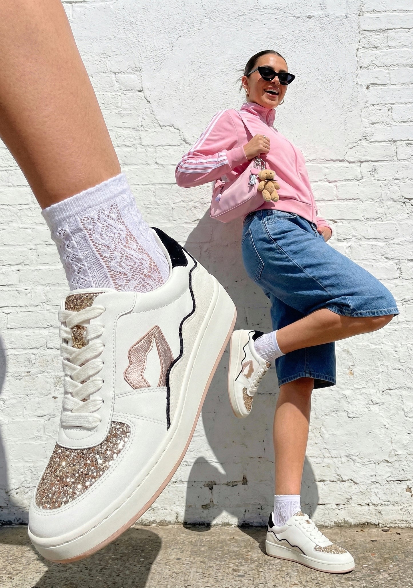 Baskets en cuir-Loulou-Blanc Rose Gold Glitter