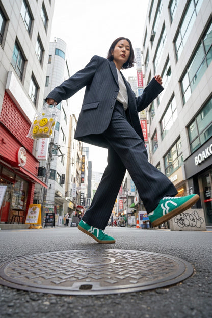 Baskets en cuir-Billie-Suede Vert Blanc