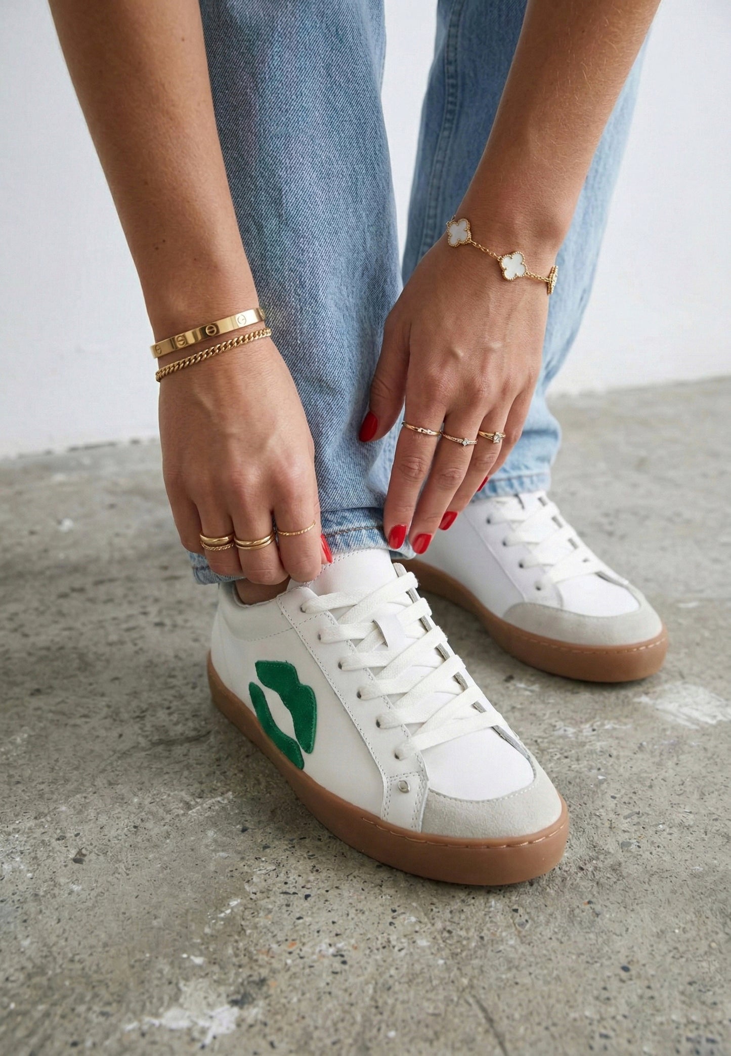 Baskets en cuir-Colette-Blanc Vert