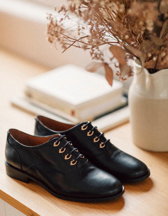 Derbies - Cuir Croco Noir - Audrey