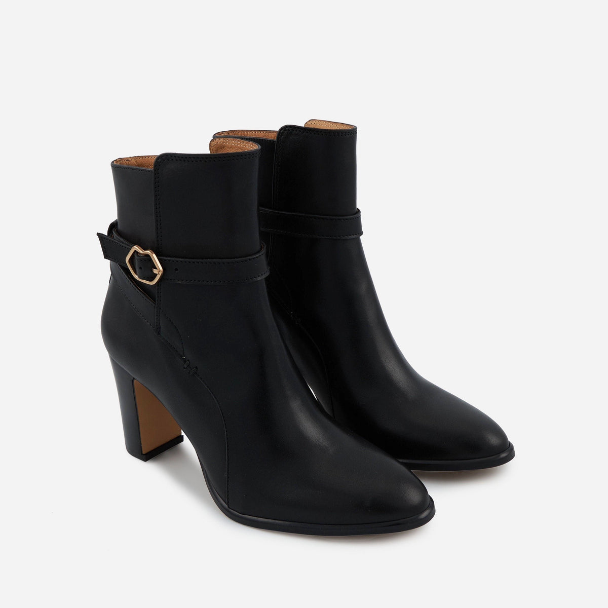 Bottines à talons - Cuir Lisse Noir - Lana