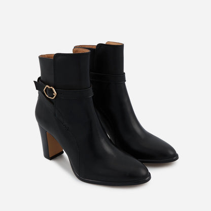 Bottines à talons - Cuir Lisse Noir - Lana