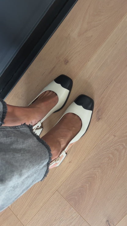 Denise-Beige/Black Leather