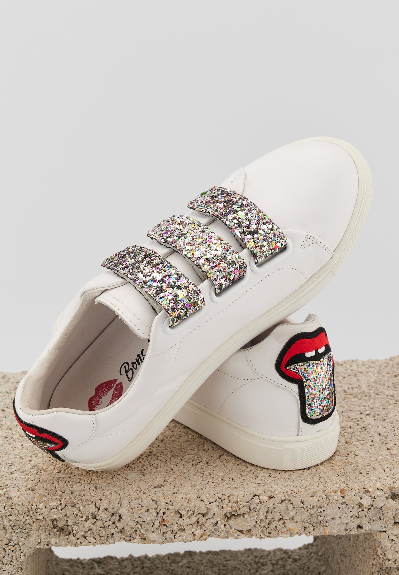 Bons baisers de Paname EDITH GLITTER TONGUE White - Free Delivery with  Rubbersole.co.uk ! - Shoes Low top trainers Women £ 93.60