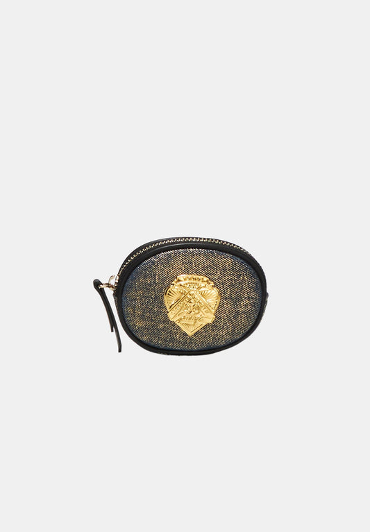 Round Coin Purse-Sororite Gold Denim 