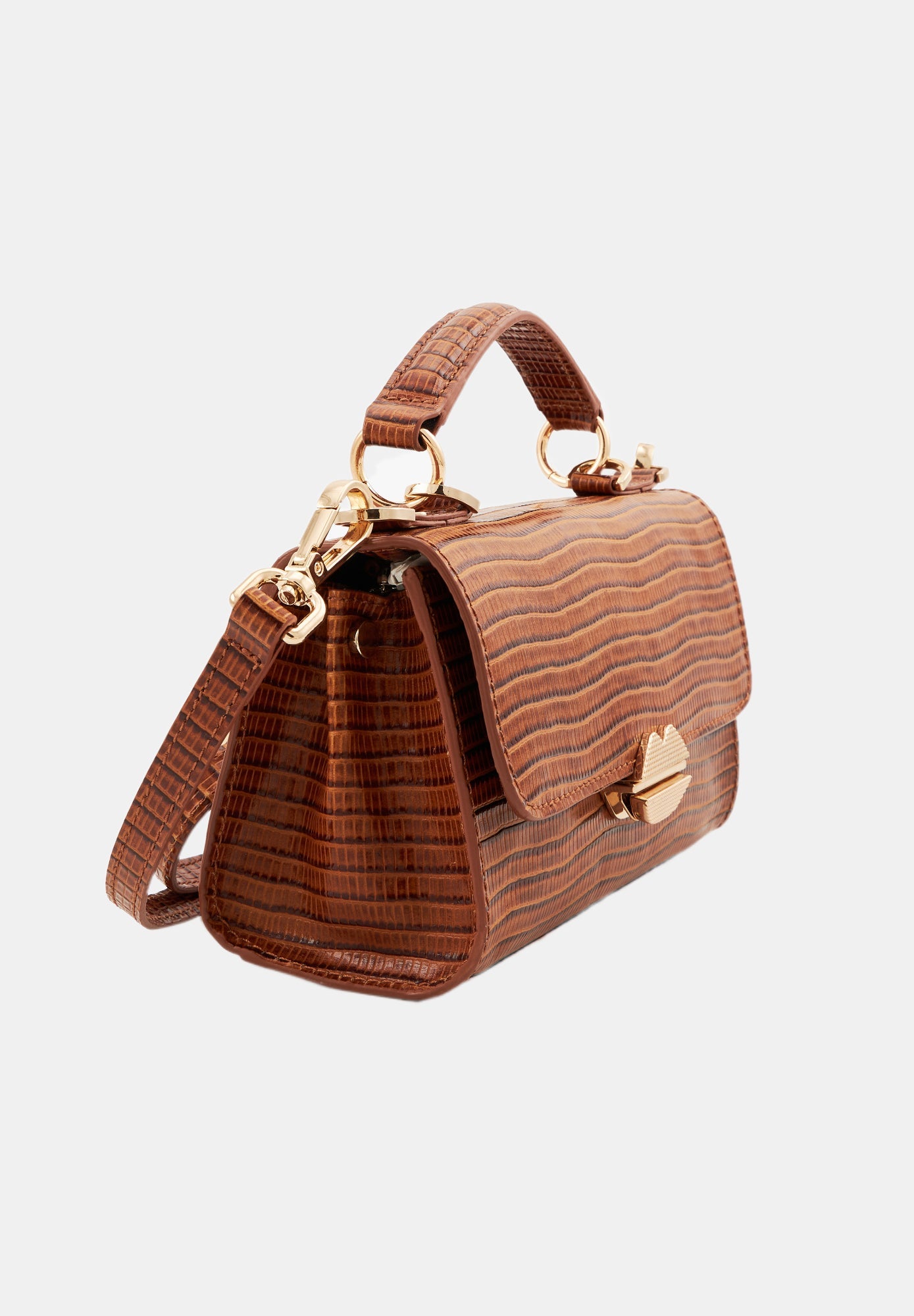 Small Satchel-Sealed With A Kiss Lizard Cognac